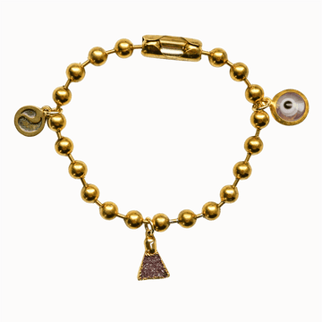 Gold Charm Bracelet with Agate Druzy Pyramid & Clear Evil Eye