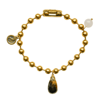 Gold Charm Bracelet with Rose Quartz & Tiger's Eye