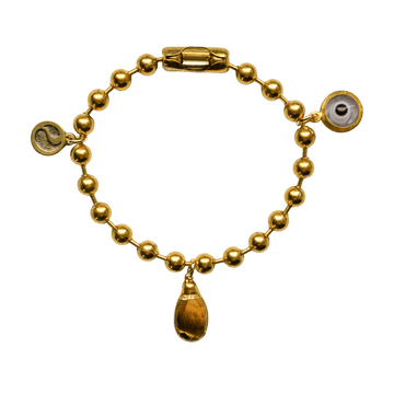 Gold Charm Bracelet with Tiger's Eye & Clear Evil Eye