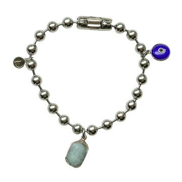 Silver Charm Bracelet with Aquamarine & Blue Evil Eye