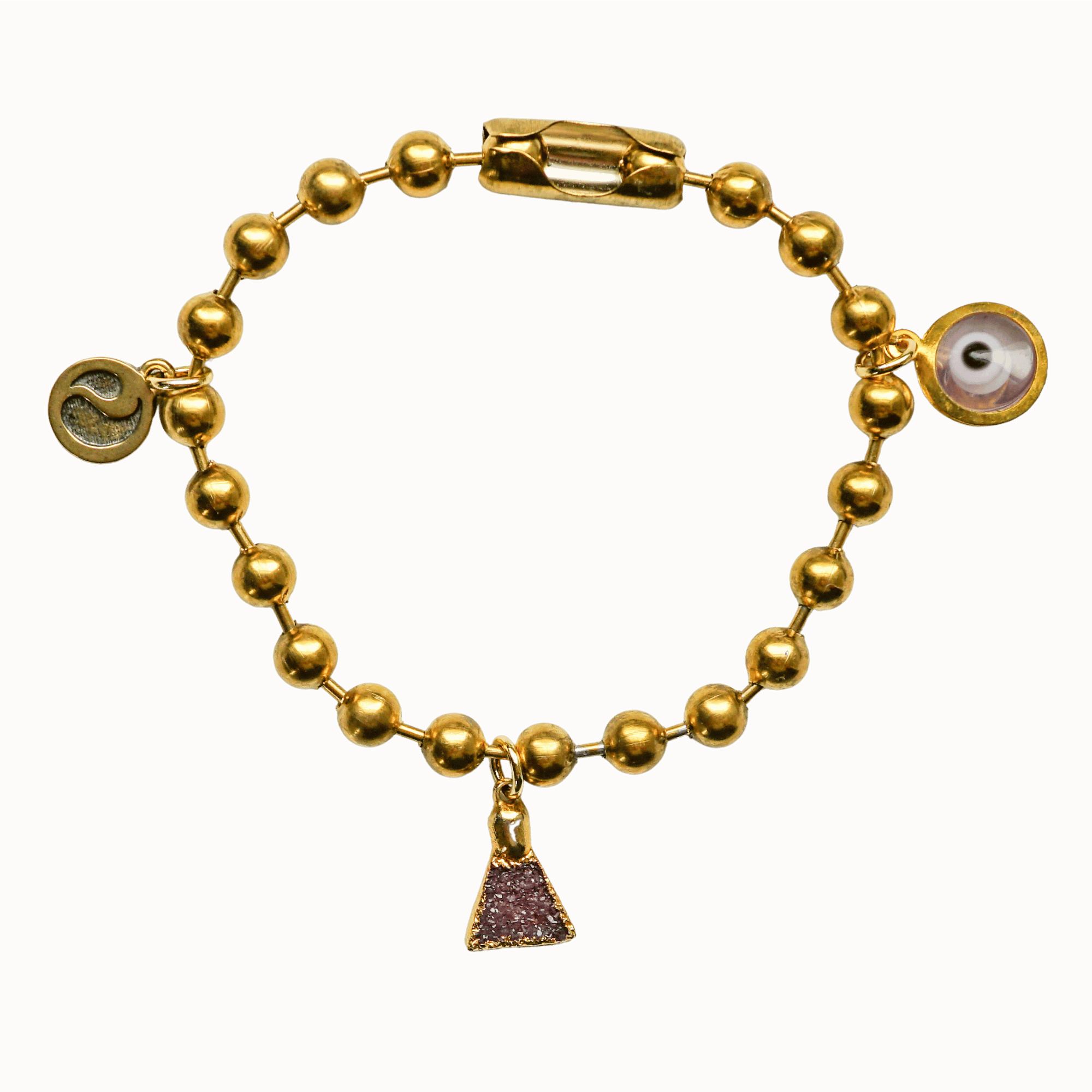 Gold Charm Bracelet with Agate Druzy Pyramid & Clear Evil Eye