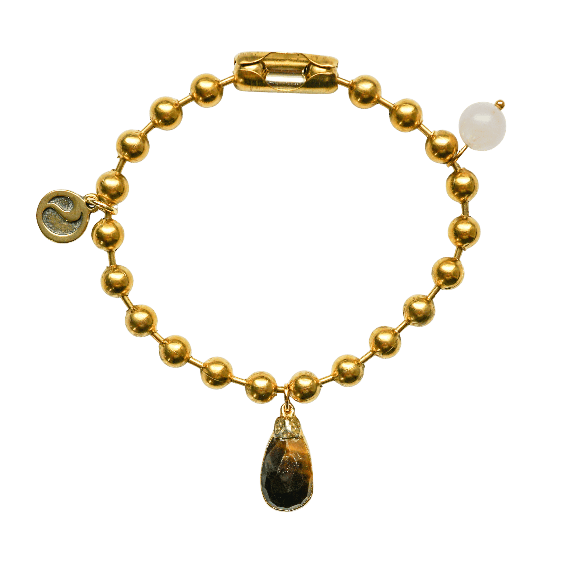 Gold Charm Bracelet with Rose Quartz & Tiger's Eye