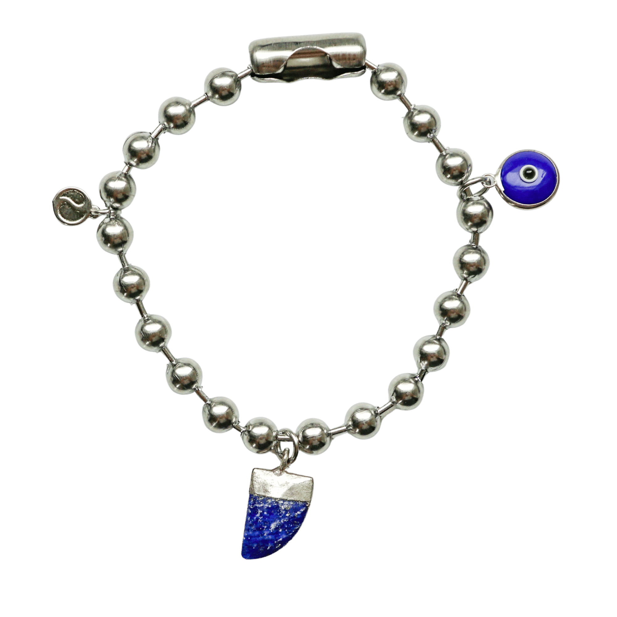 Silver Charm Bracelet with Sodalite & Blue Evil Eye