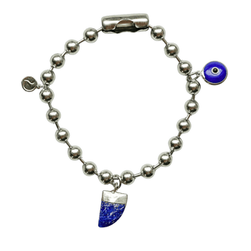 Silver Charm Bracelet with Sodalite & Blue Evil Eye